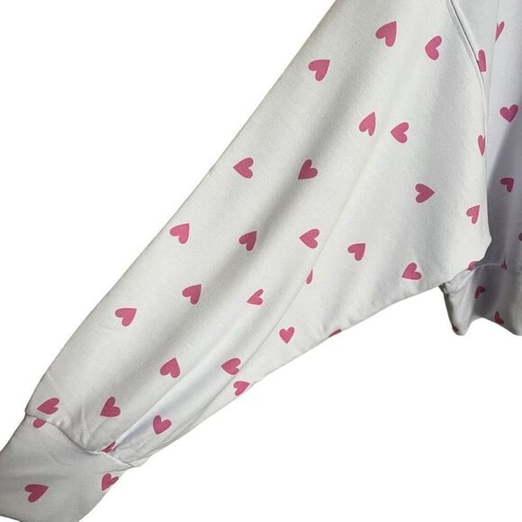 ONZIE Bella Pink Hearts Pullover Sweatshirt M/L 8-10 White Lightweight Cropped - Picture 3 of 5